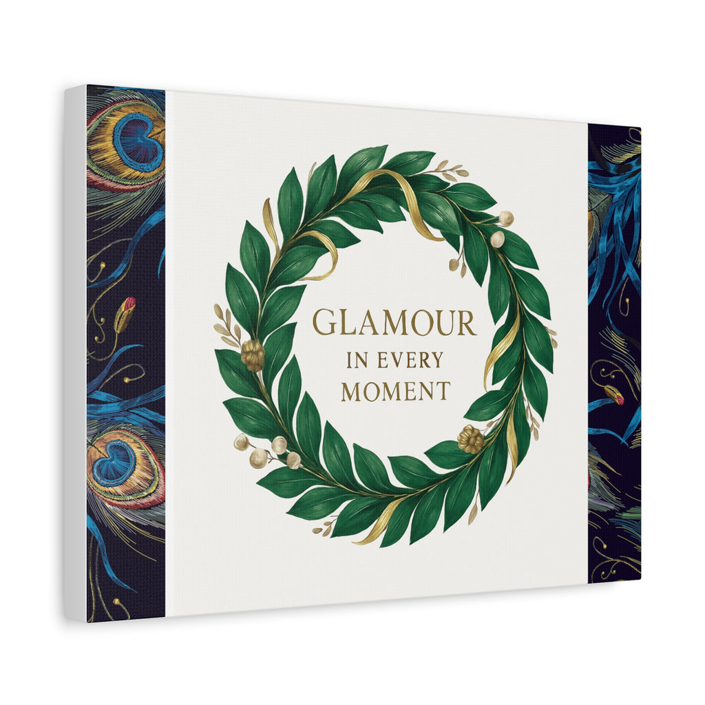 Canvas Wall Art - 'Glamour in Every Moment' Green Laurel Wreath