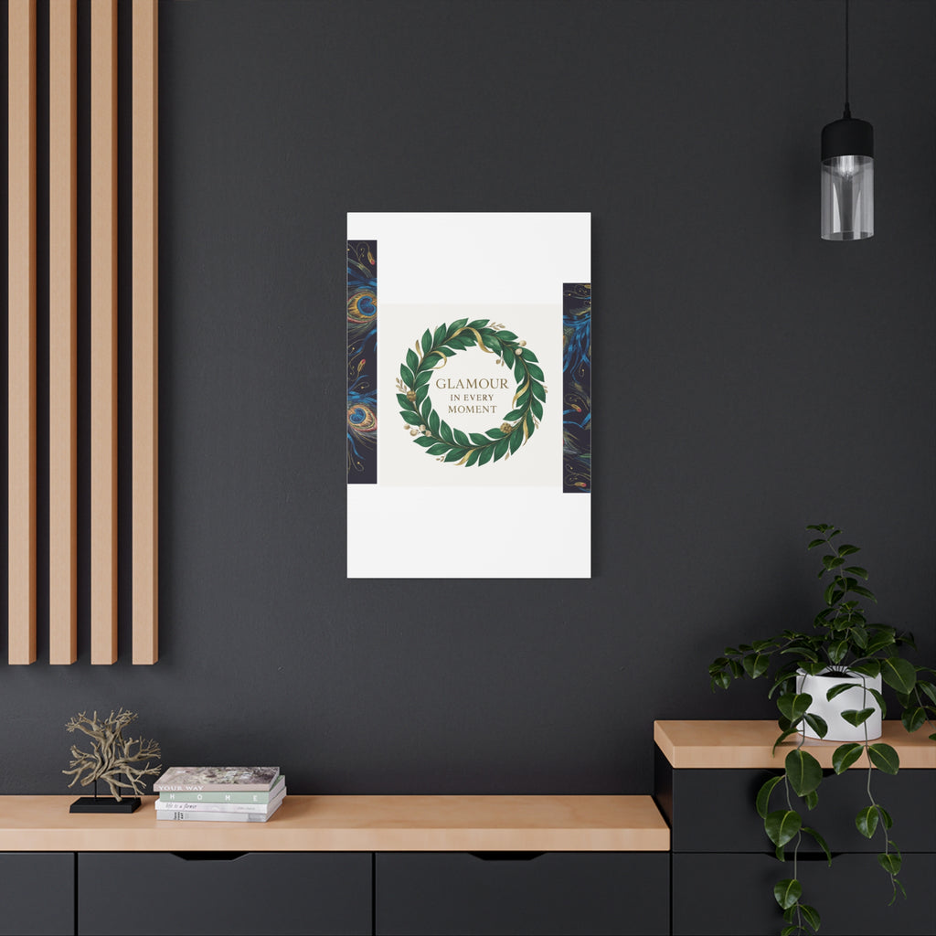 Canvas Wall Art - 'Glamour in Every Moment' Green Laurel Wreath