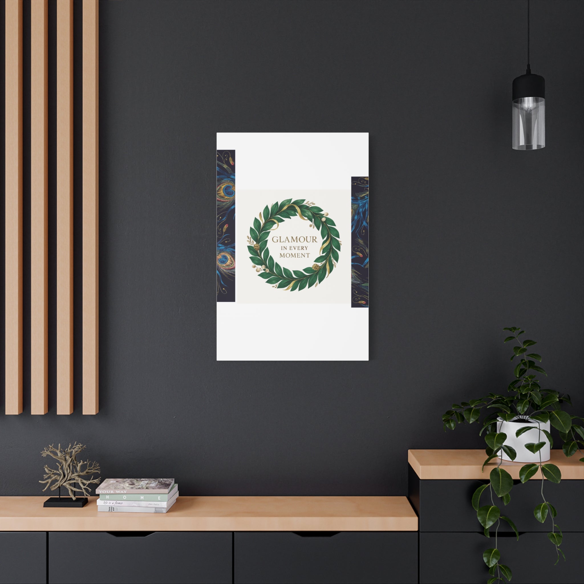 Canvas Wall Art - 'Glamour in Every Moment' Green Laurel Wreath