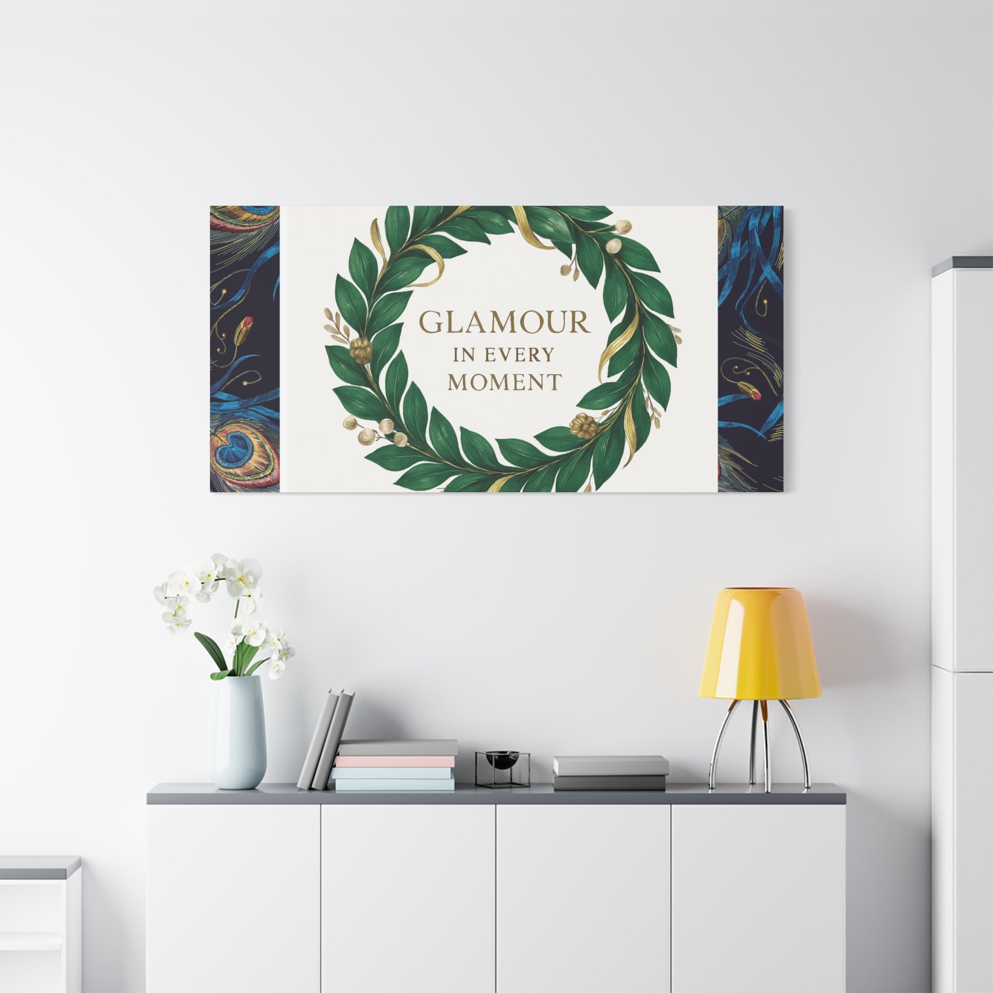 Canvas Wall Art - 'Glamour in Every Moment' Green Laurel Wreath
