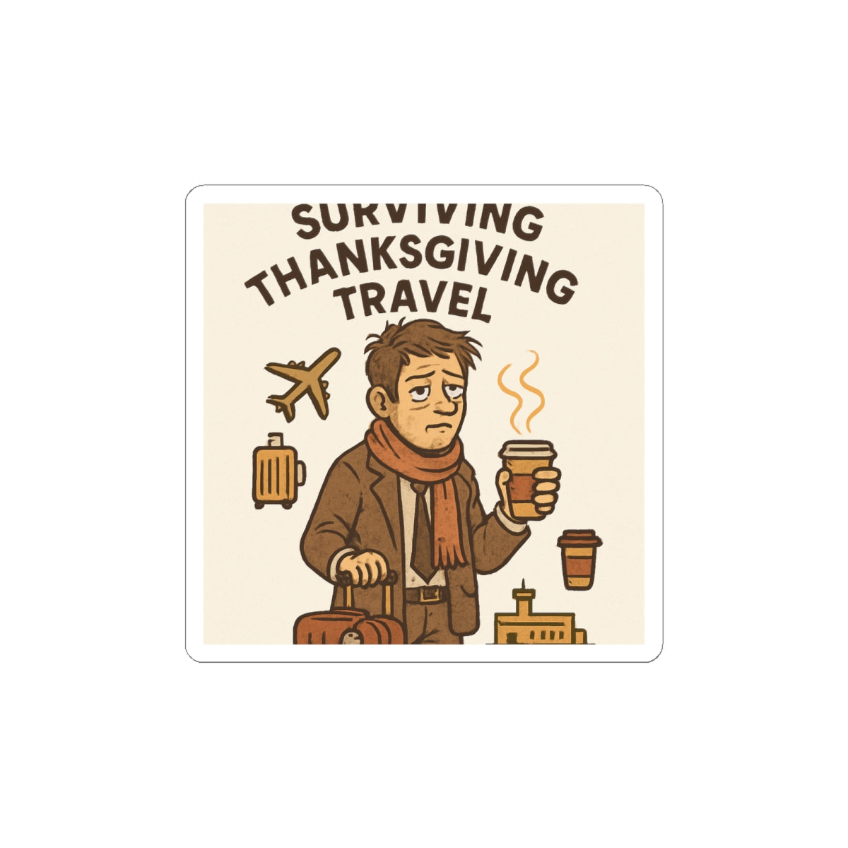 Sticker — "Surviving Thanksgiving Travel" Funny Holiday Travel Sticker
