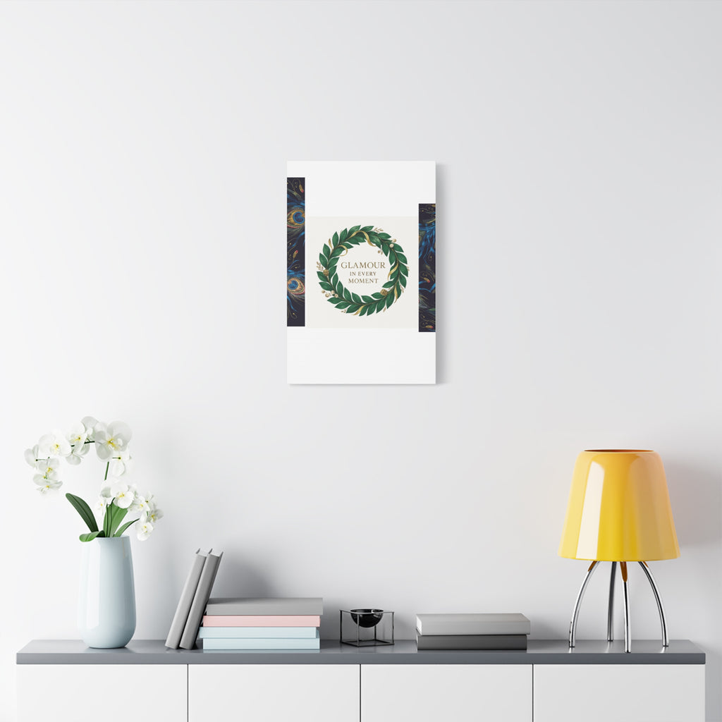 Canvas Wall Art - 'Glamour in Every Moment' Green Laurel Wreath
