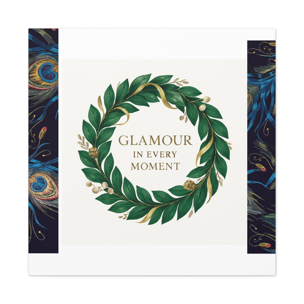 Canvas Wall Art - 'Glamour in Every Moment' Green Laurel Wreath