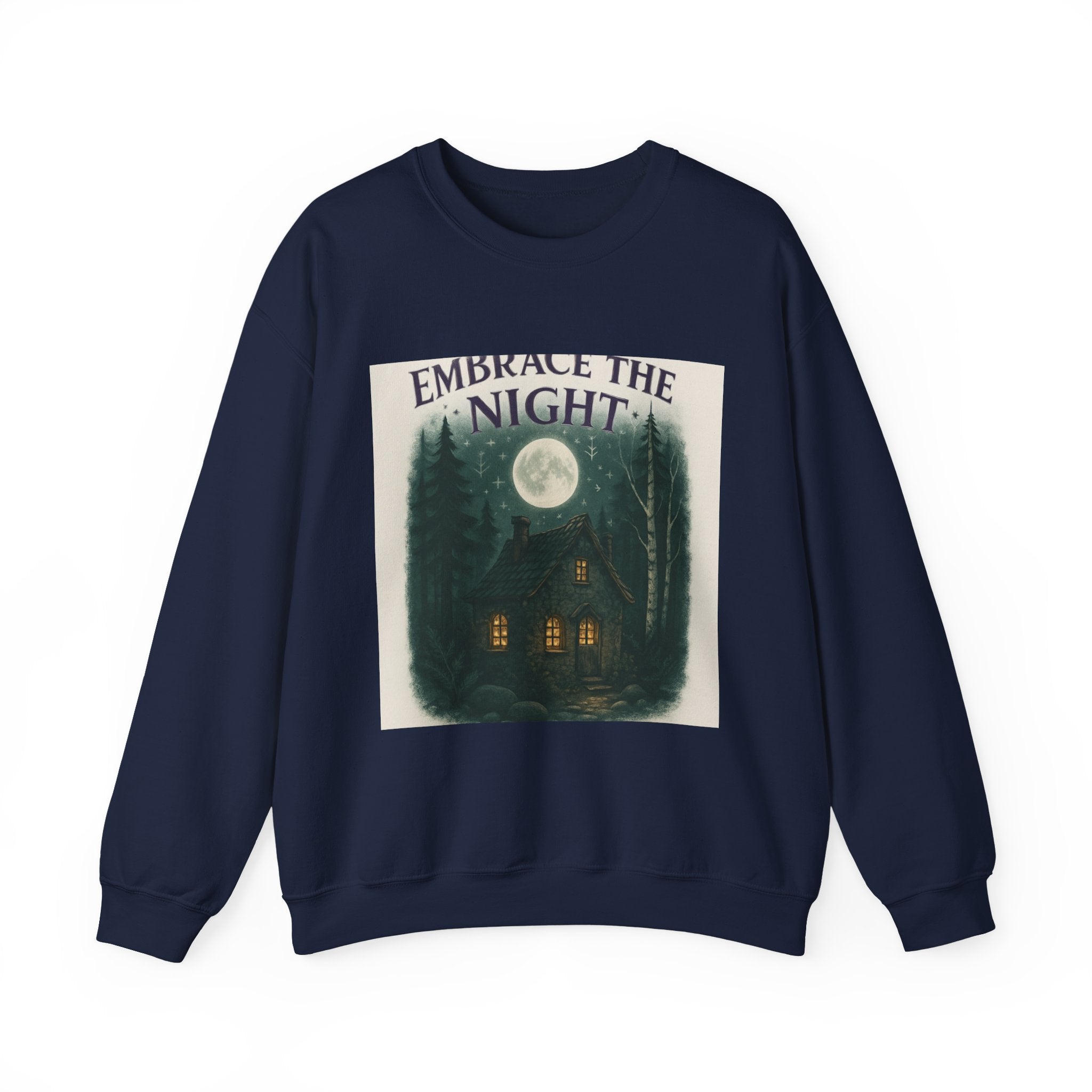 Embrace the Night Sweatshirt - Moonlit Cabin Forest Cozy Crewneck
