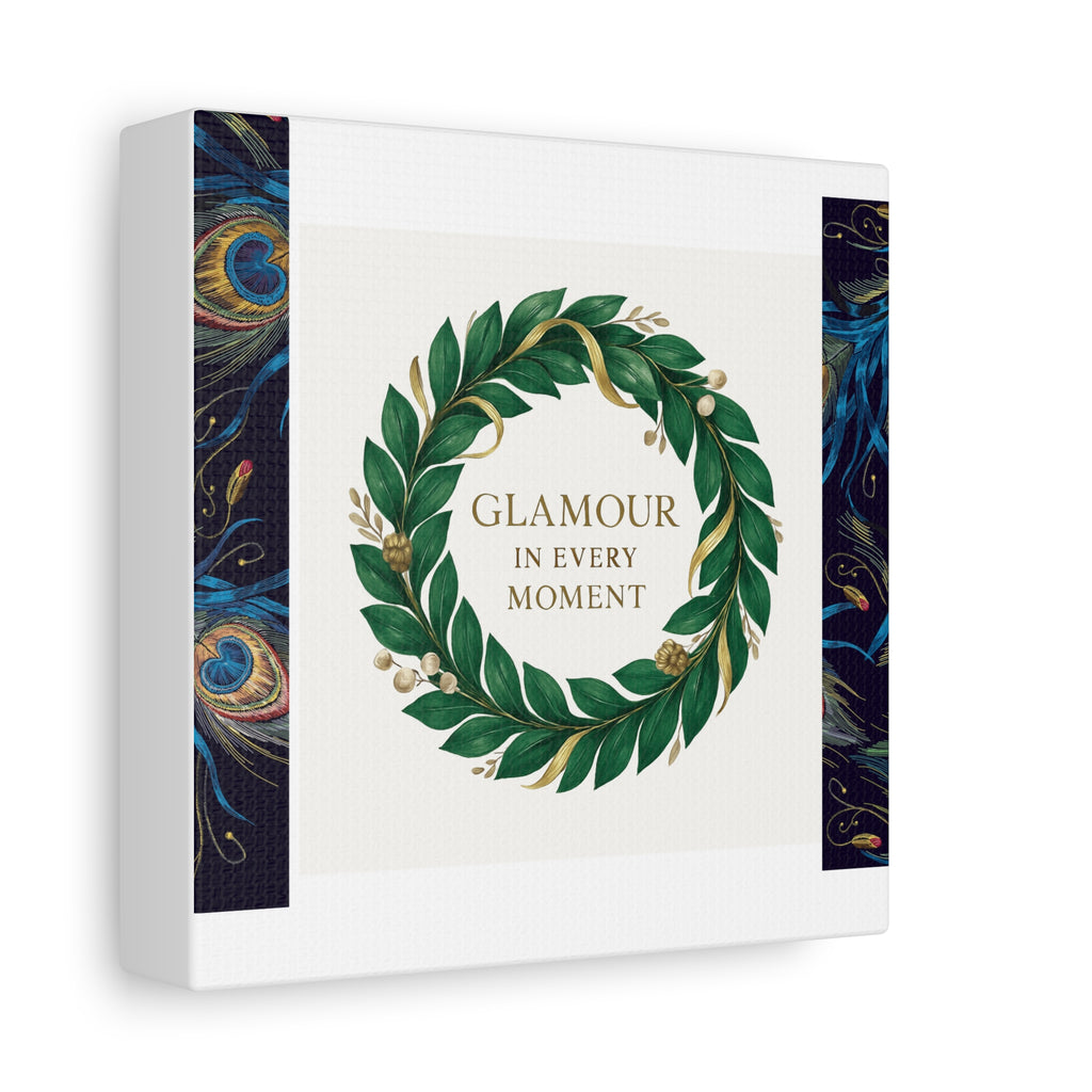 Canvas Wall Art - 'Glamour in Every Moment' Green Laurel Wreath