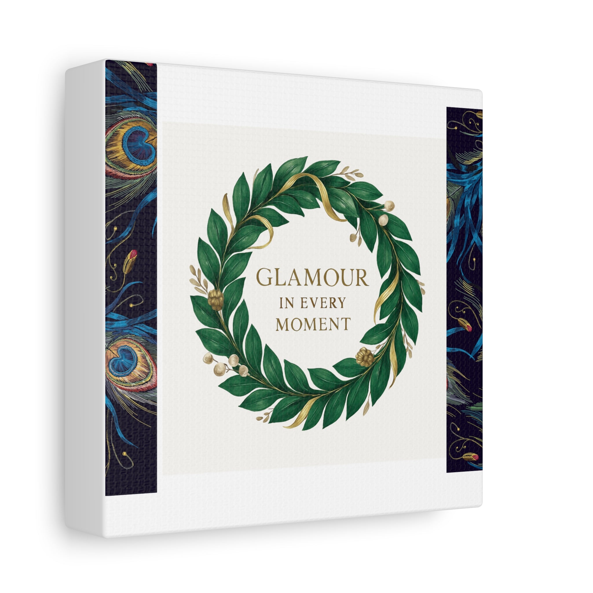 Canvas Wall Art - 'Glamour in Every Moment' Green Laurel Wreath