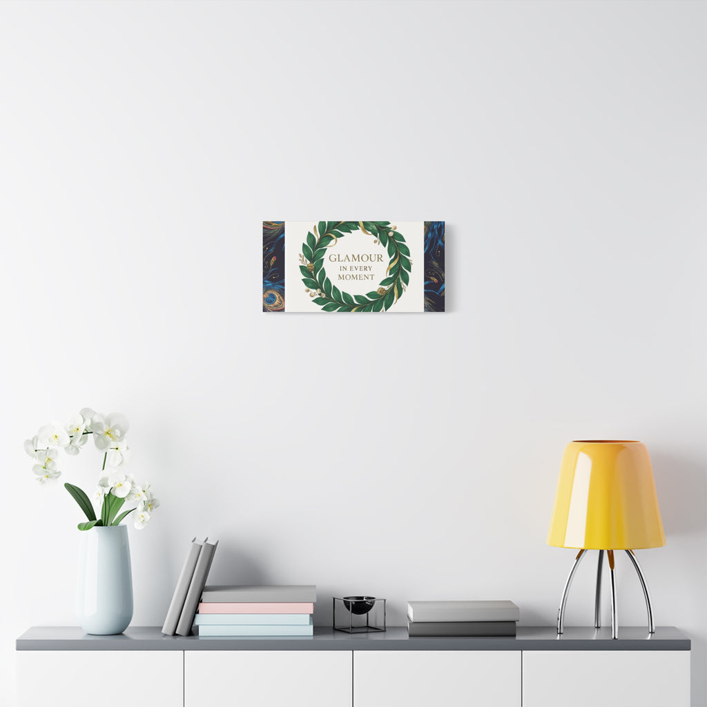Canvas Wall Art - 'Glamour in Every Moment' Green Laurel Wreath