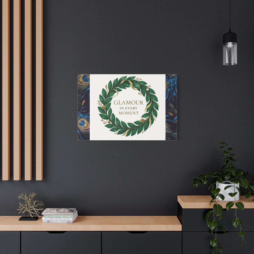 Canvas Wall Art - 'Glamour in Every Moment' Green Laurel Wreath