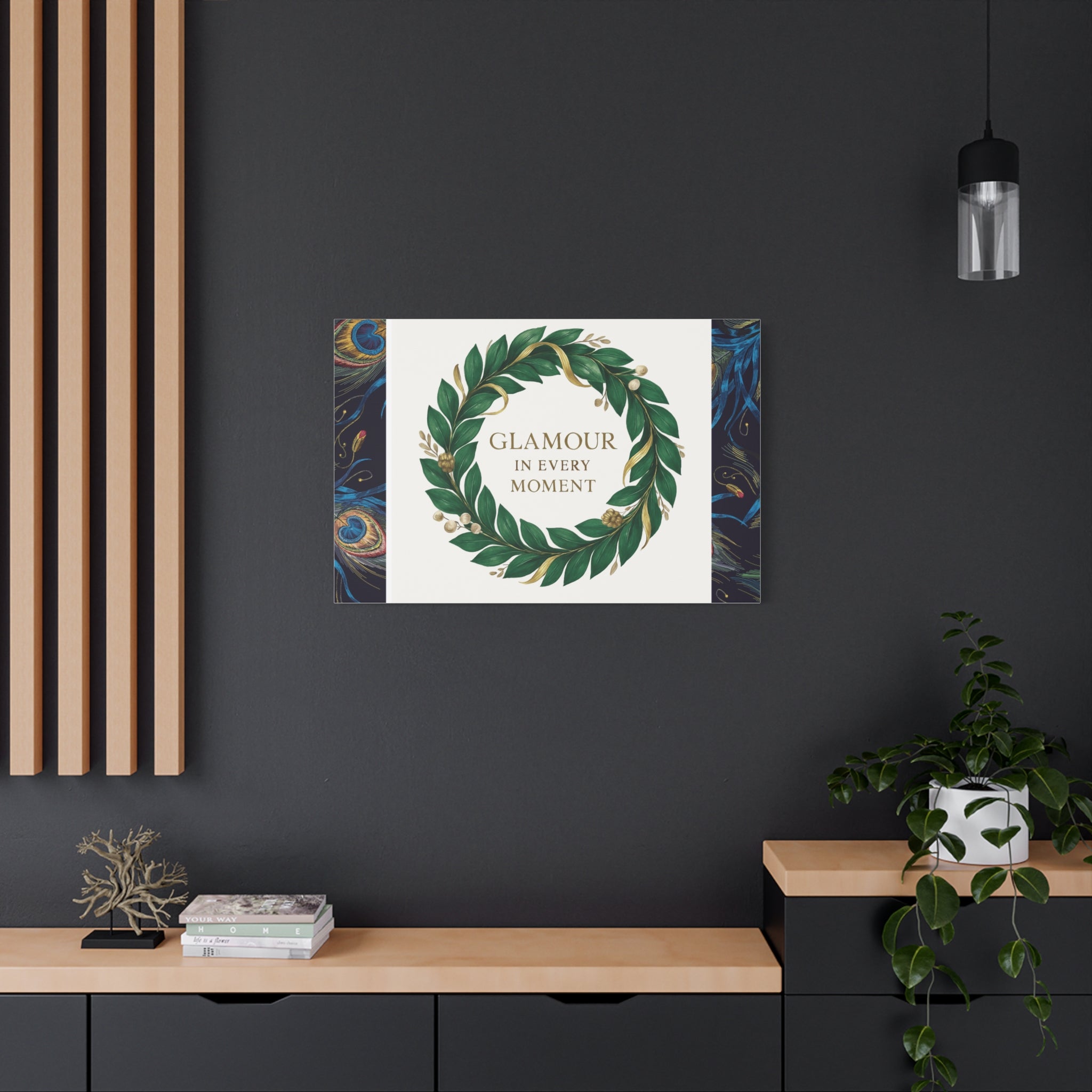 Canvas Wall Art - 'Glamour in Every Moment' Green Laurel Wreath