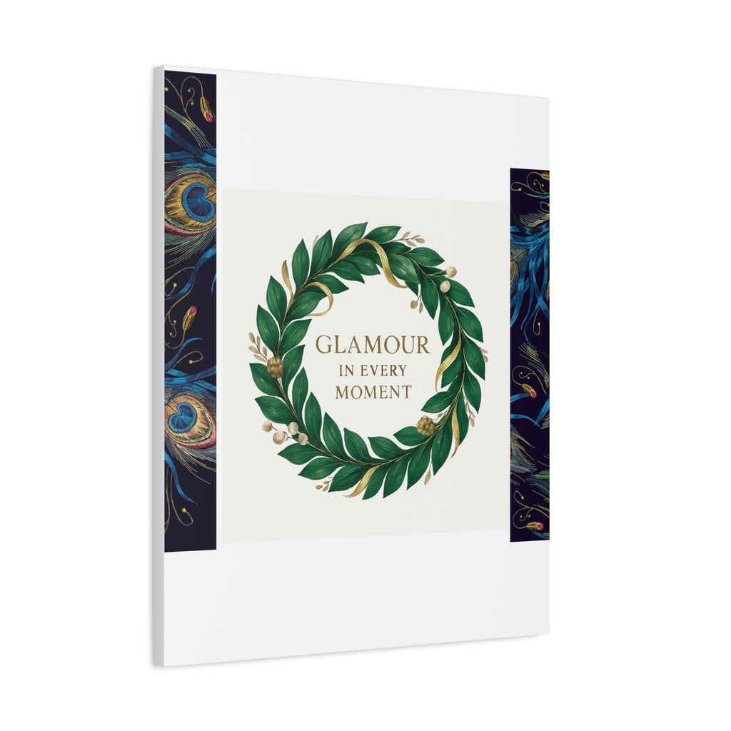 Canvas Wall Art - 'Glamour in Every Moment' Green Laurel Wreath