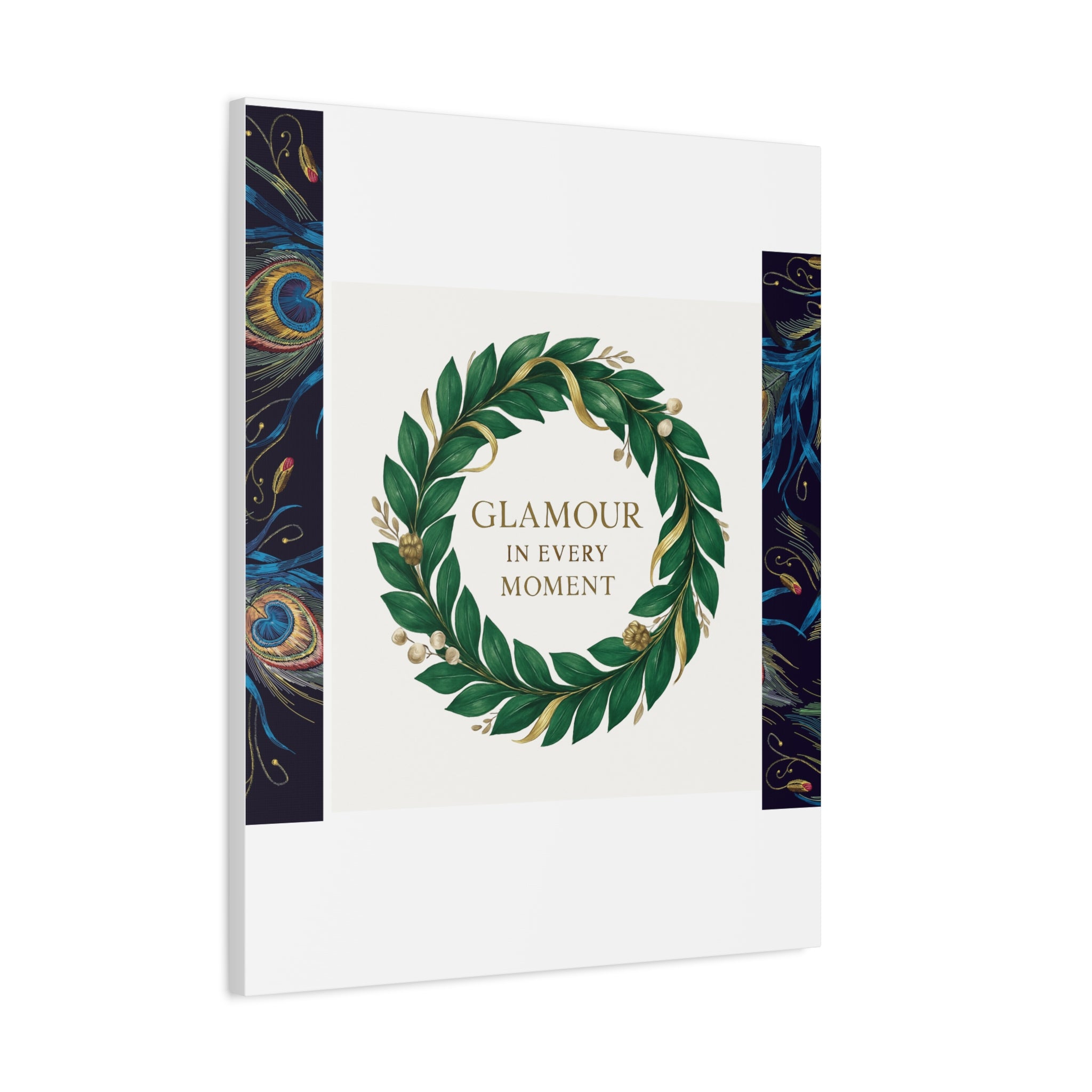 Canvas Wall Art - 'Glamour in Every Moment' Green Laurel Wreath