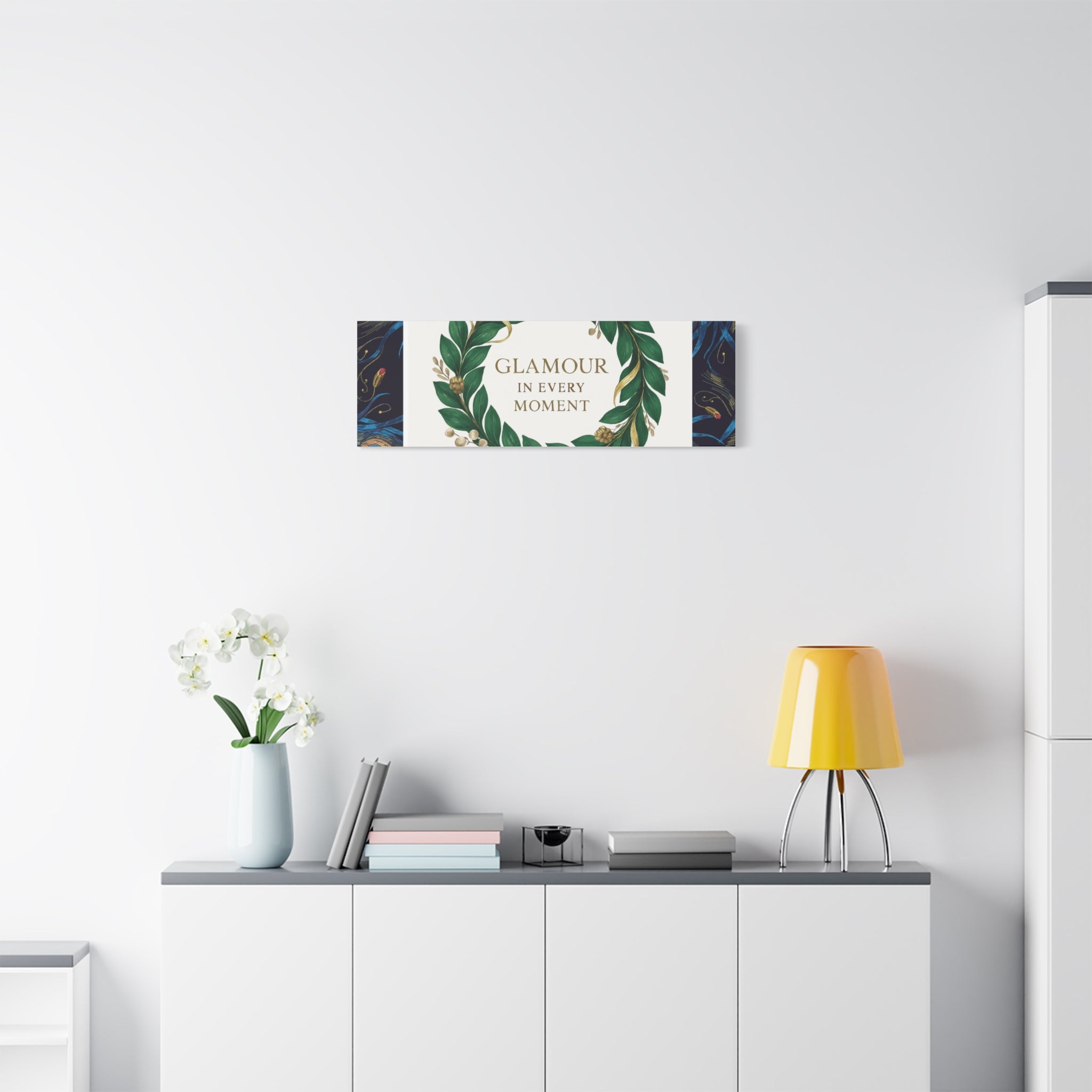 Canvas Wall Art - 'Glamour in Every Moment' Green Laurel Wreath