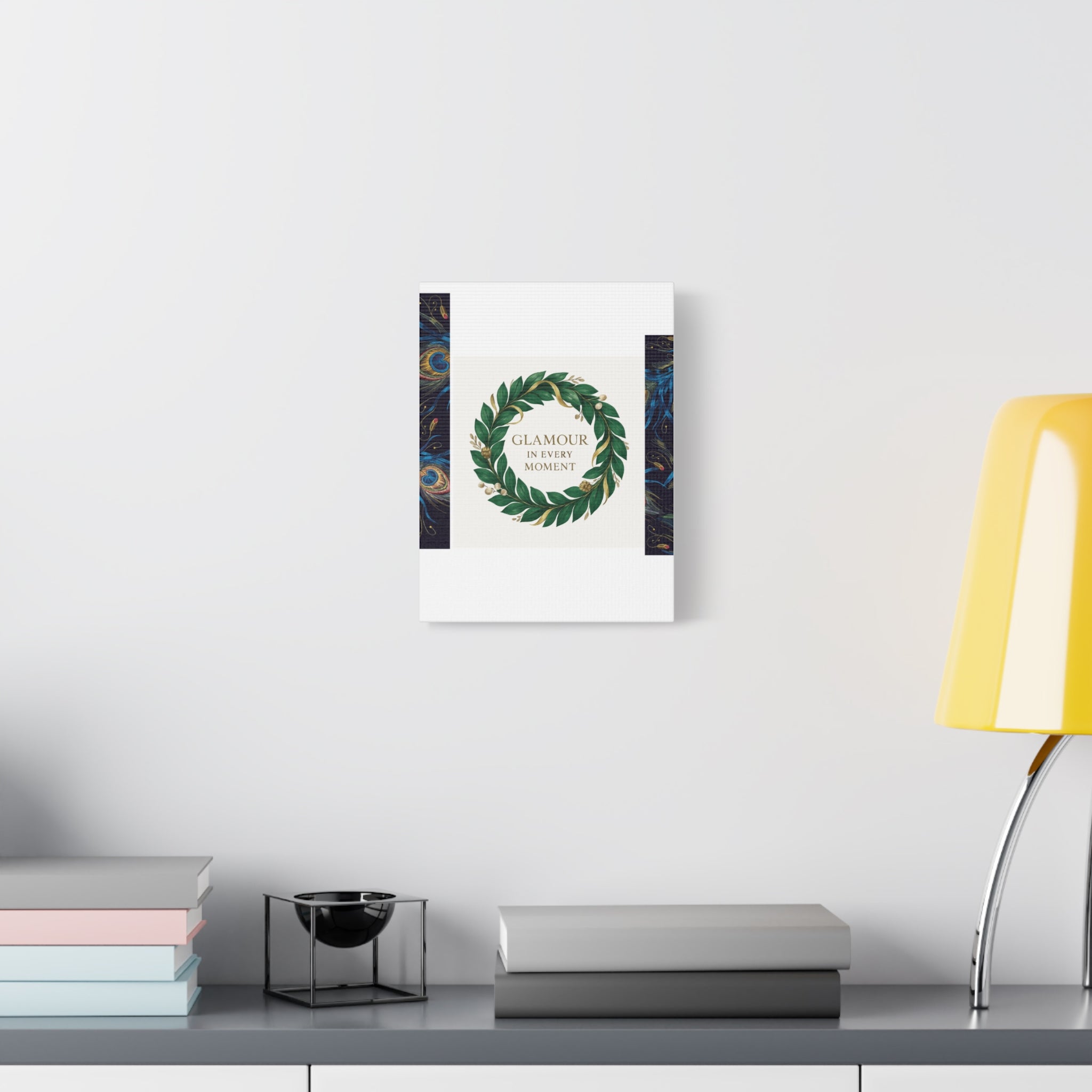 Canvas Wall Art - 'Glamour in Every Moment' Green Laurel Wreath